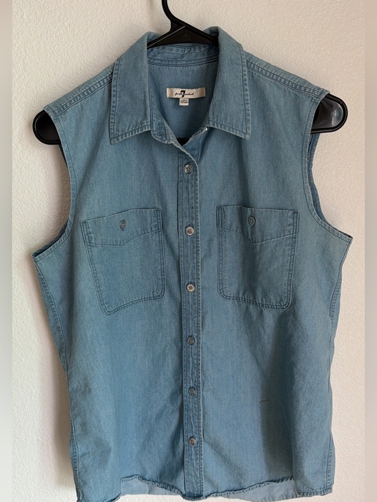 7 For All Mankind Tops - 7 For All Mankind Light Blue 100% Cotton Sleeveless Denim Button-Down Vest